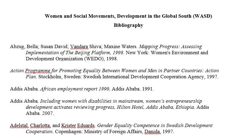 Women and Social Movements, Development in the Global South Bibliography