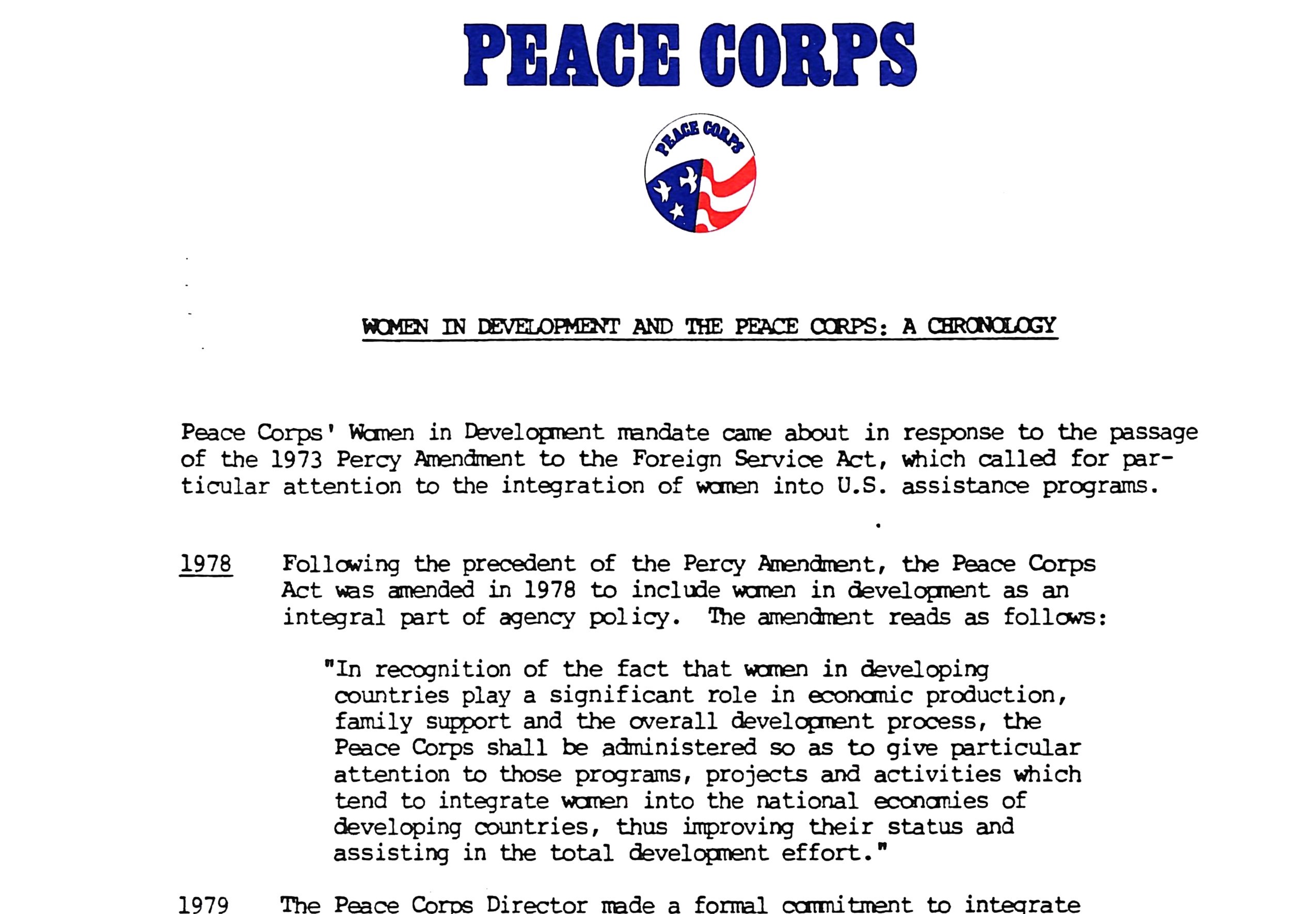 Records of the Peace Corps, 1961 - 2000. Women in Development (WID) Program Files, 1974 - 1988